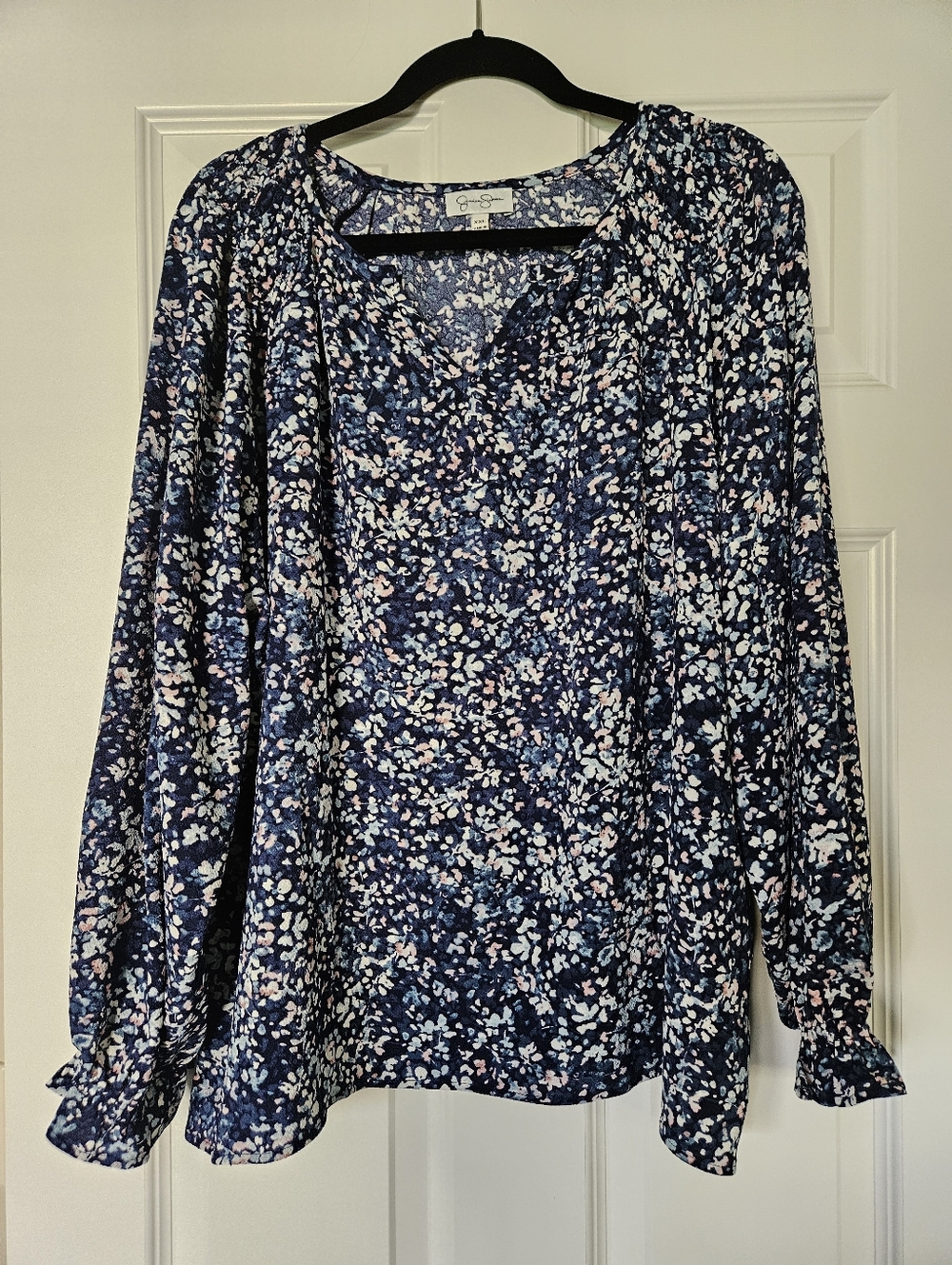 Jessica Simpson Navy Blue Floral Long-Sleeve Blouse - Picture 2 of 3